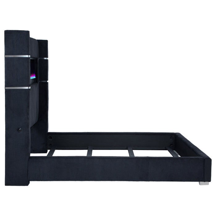 Tisdall Upholstered Queen Flame Visualizer Bed Black
