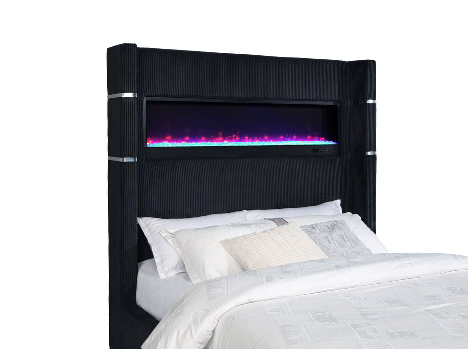 Tisdall Upholstered Queen Flame Visualizer Bed Black
