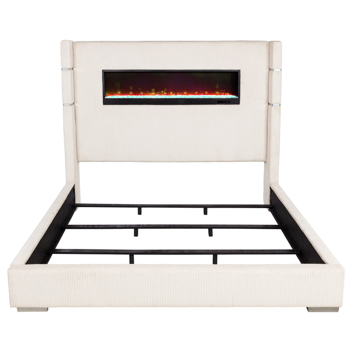 Tisdall Upholstered Eastern King Flame Visualizer Bed Cream