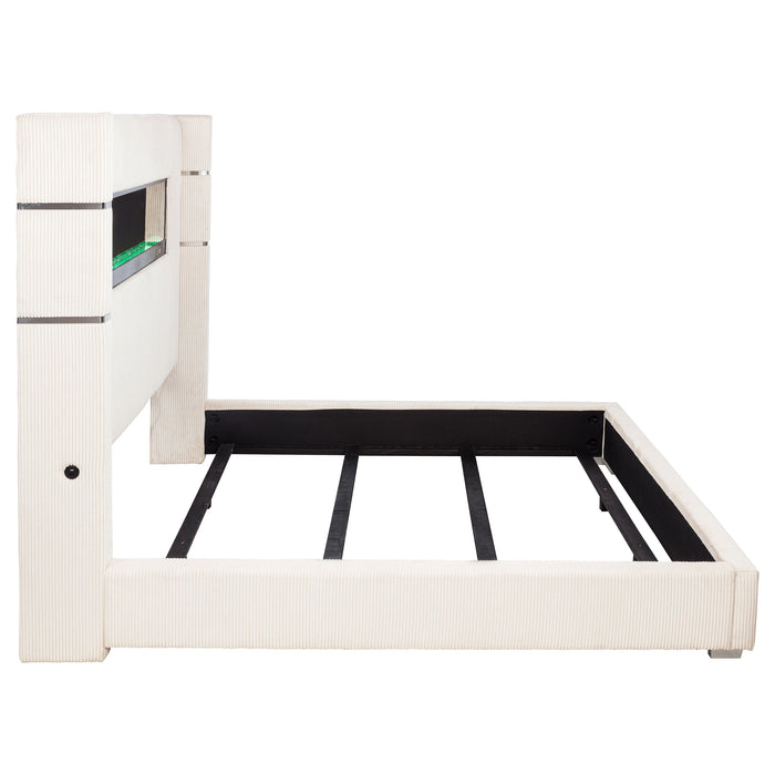 Tisdall Upholstered Eastern King Flame Visualizer Bed Cream