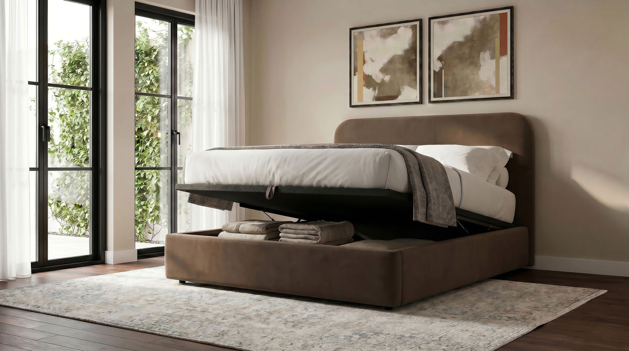 Anders Upholstered Full Storage Lift Platform Bed Chocolate