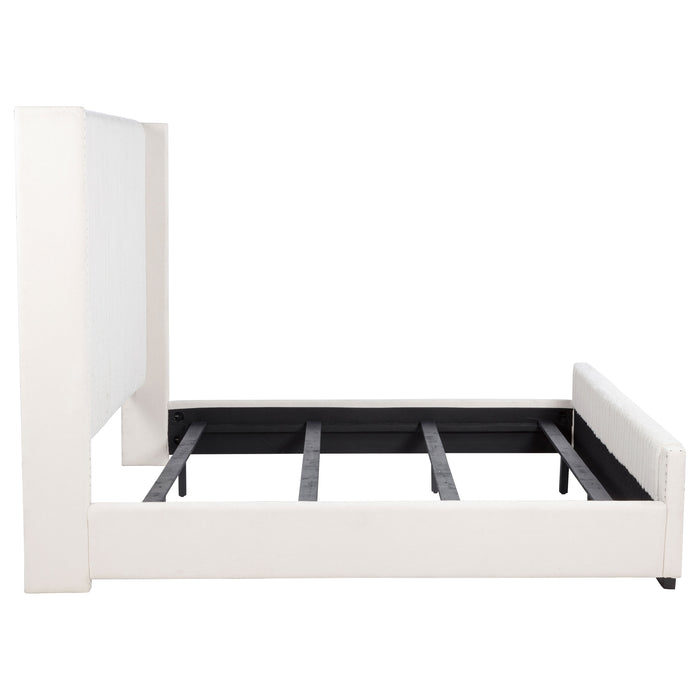 Natasha 65-inch Upholstered Eastern King Wingback Bed Cream
