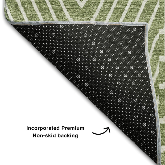 10' X 14' Geometric Washable Area Rug With UV Protection (678059) - Green / Ivory
