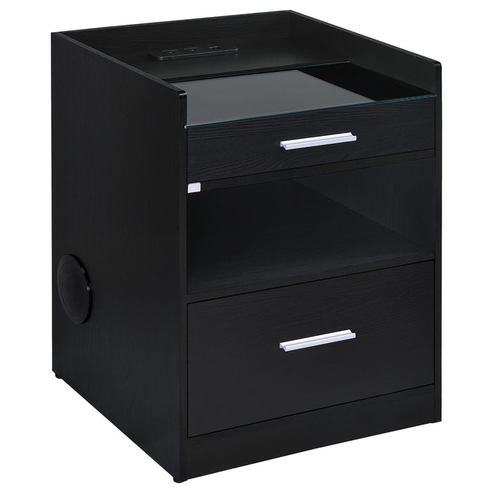 Furda 2-drawer LED Nightstand Bedside Table with Speaker Black Ash