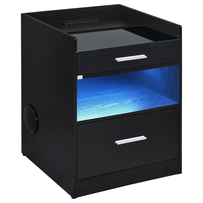 Furda 2-drawer LED Nightstand Bedside Table with Speaker Black Ash
