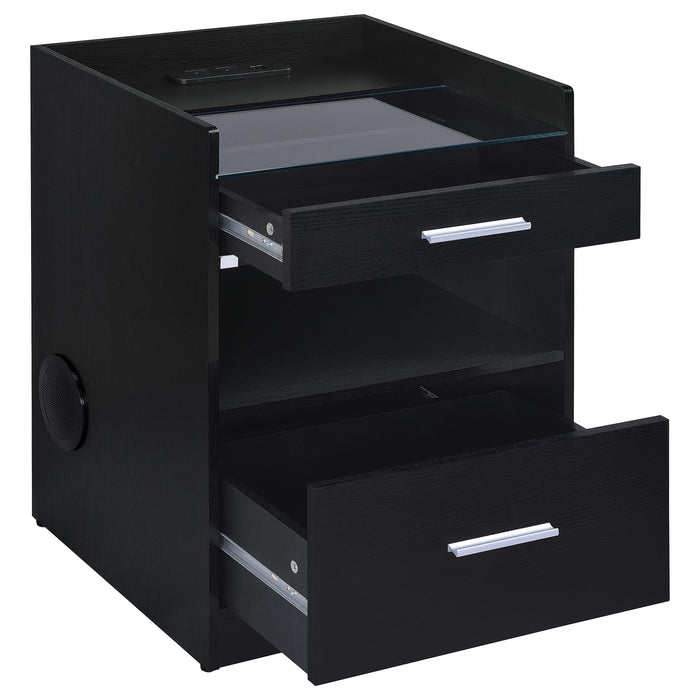 Furda 2-drawer LED Nightstand Bedside Table with Speaker Black Ash