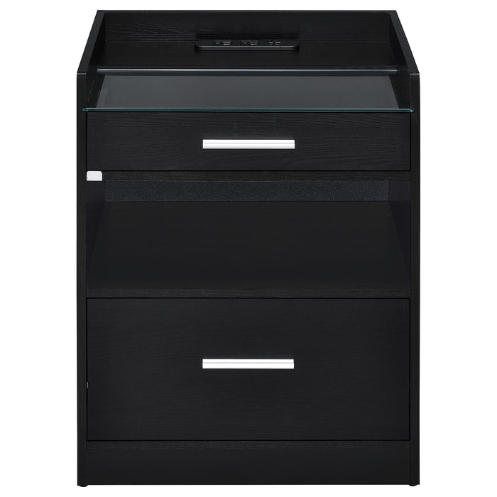 Furda 2-drawer LED Nightstand Bedside Table with Speaker Black Ash