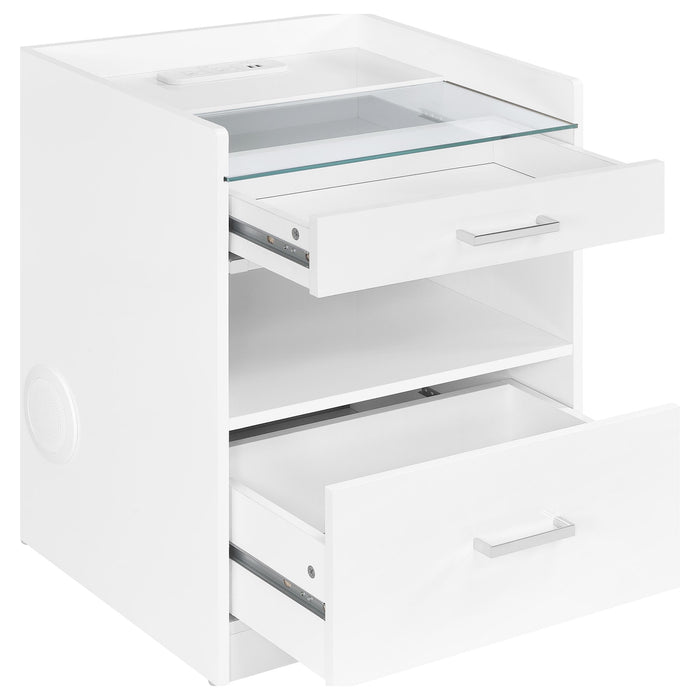 Furda 2-drawer LED Nightstand Bedside Table with Speaker White High Gloss