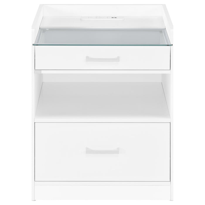 Furda 2-drawer LED Nightstand Bedside Table with Speaker White High Gloss