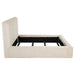 California king bed with cream faux fur upholstery and upholstered headboard, modern furniture by CoasterEveryday