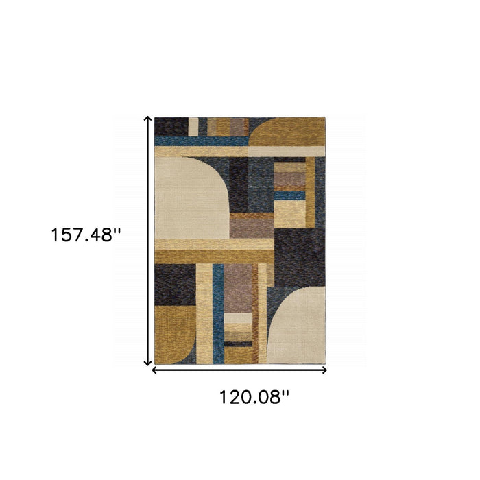 10' x 13.1' Geometric Power Loom Area Rug - Blue And Beige