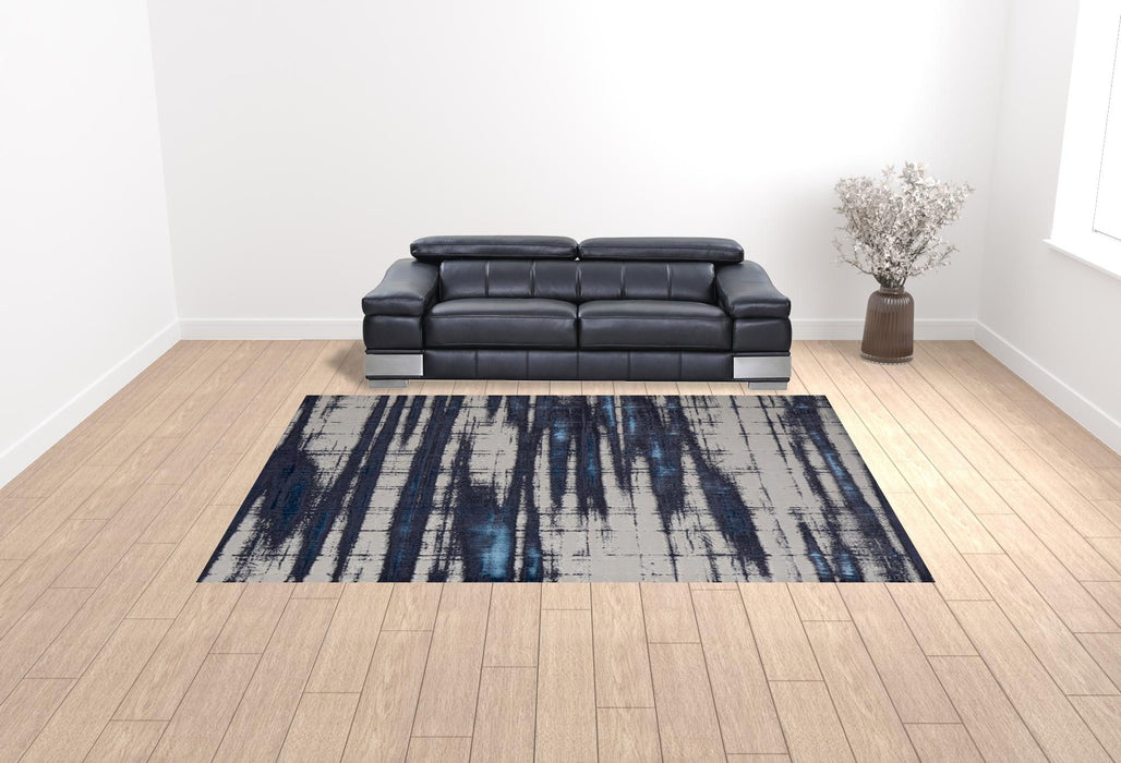 10' x 13' Abstract Power Loom Distressed Area Rug - Ivory Blue And Gray