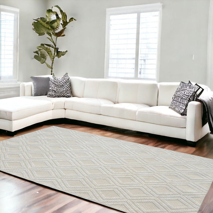 8' x 11' Geometric Handmade Area Rug - Ivory