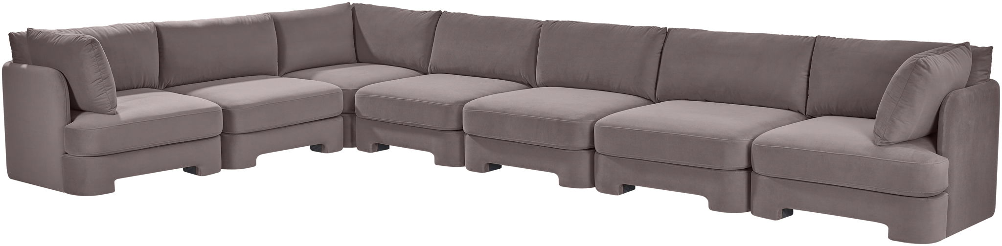 Meridian Furniture Hammond velvet performance fabric 7-piece sectional sofa with plush upholstery and modern design.