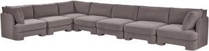 Meridian Furniture Hammond velvet performance fabric 7-piece sectional sofa with plush upholstery and modern design.