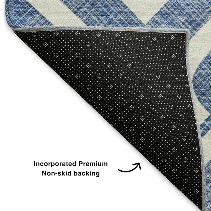 10' X 14' Geometric Washable Area Rug With UV Protection (652491) - Blue / Ivory