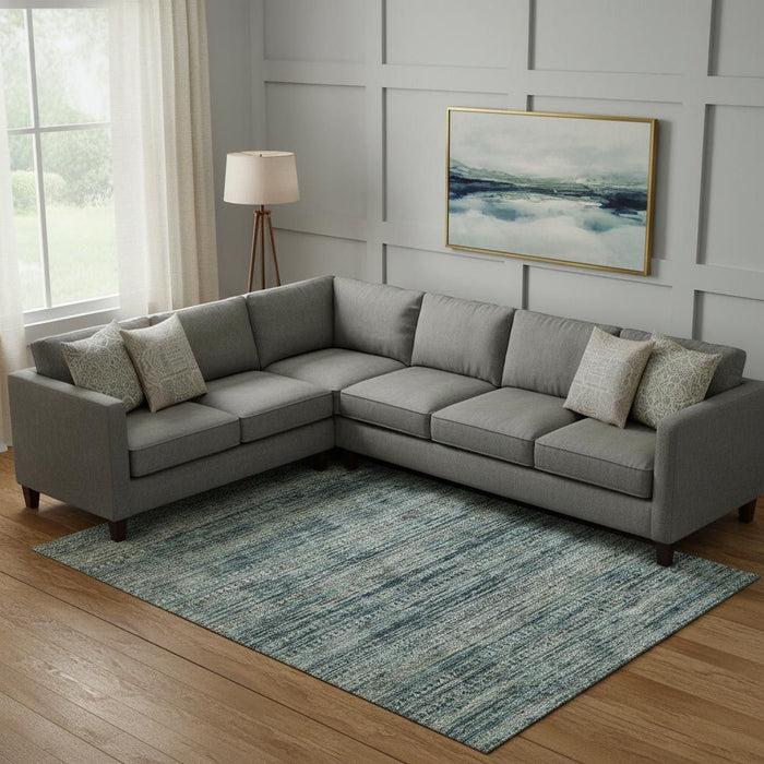 10' X 14' Striped Washable Area Rug With UV Protection (709756) - Teal / Taupe / Beige