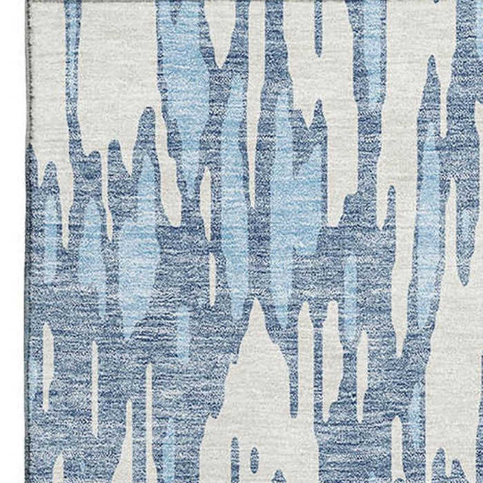 10' X 14' Abstract Washable Area Rug With UV Protection (675150) - Denim Blue / Ivory