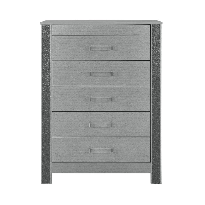 36" Wood Five Drawer Dresser - Silver
