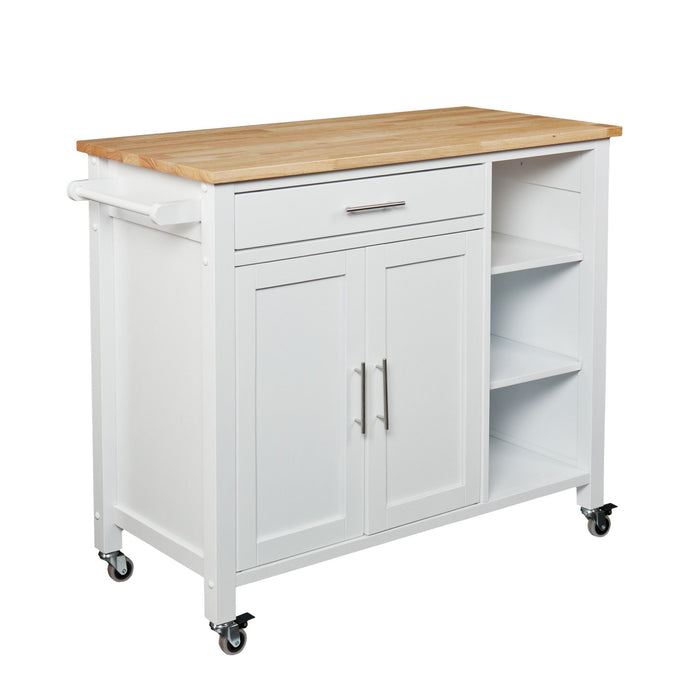 42" Butcher Block And Iron Rolling Kitchen Cart With Storage - Natural / White