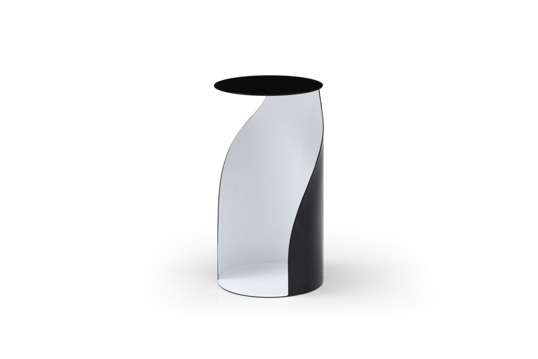 Steel Round Pedestal End Table (719932) - Black / White