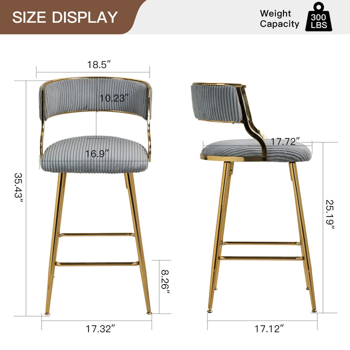 Set of two Giga counter height bar stools with powder-coated bases and footrests, featuring sleek, modern design.