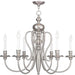HomeRoots 24-inch six-light dimmable chandelier with pearl silver shades and nickel finish, featuring elegant lighting design.