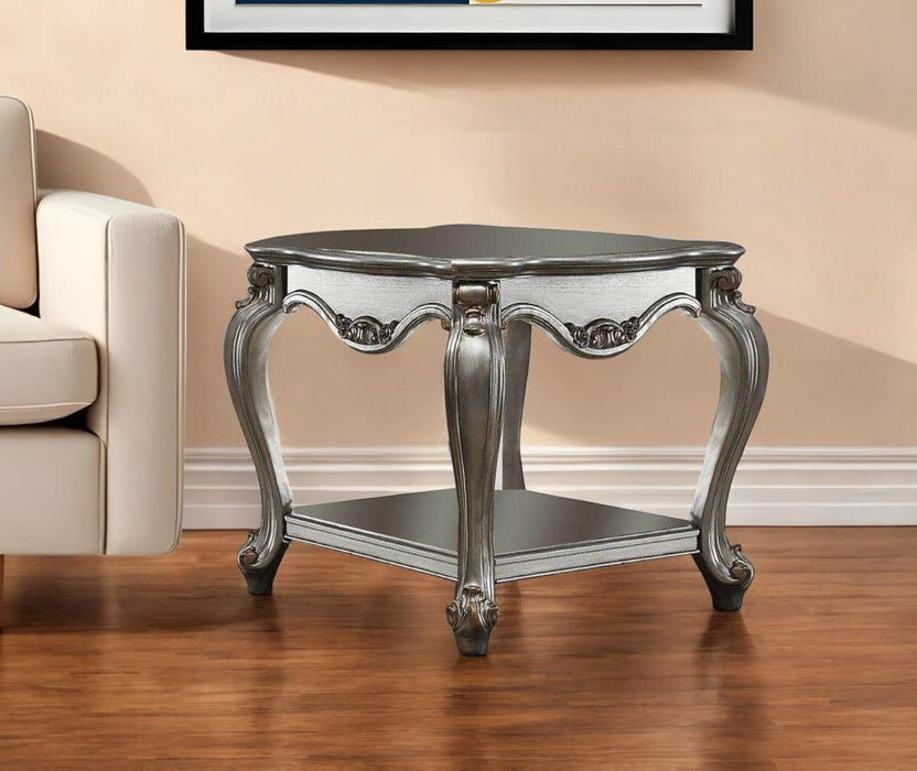 Solid Wood End Table With Shelf - Gray