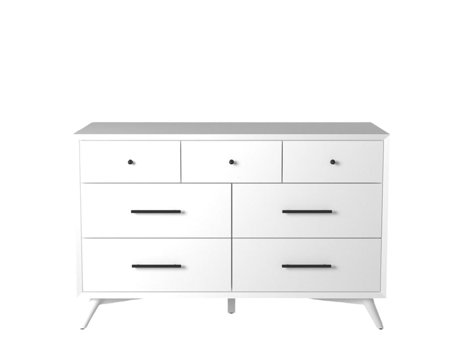 Wood Seven Drawer Double Dresser - White