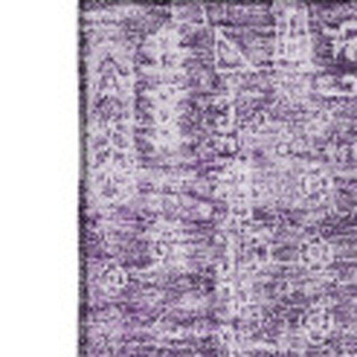 10' X 14' Floral Washable Area Rug With UV Protection (653416) - Purple / Ivory
