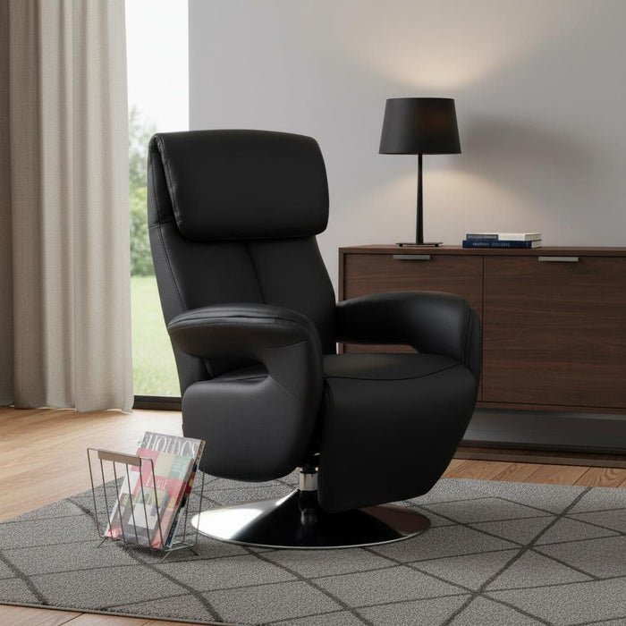 Tufted Genuine Leather Power Swivel Recliner (730563) - Black