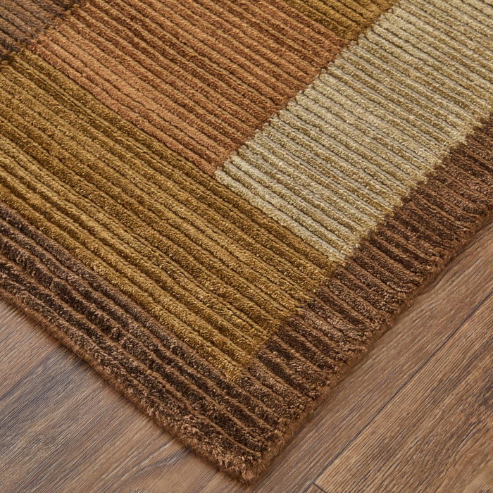 5' X 8' Checkered Hand Knotted Area Rug (744146) - Green / Brown / Orange