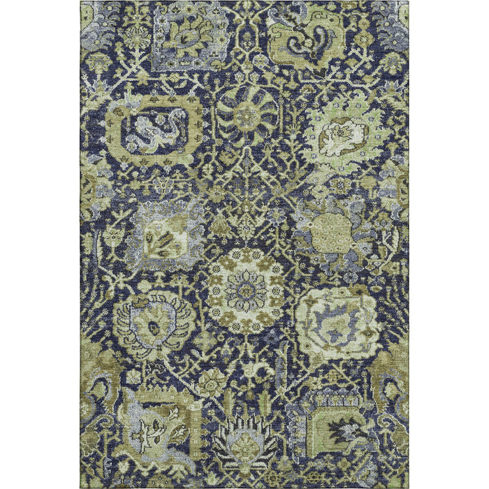 10' X 14' Damask Washable Area Rug With UV Protection (692970) - Fern Green / Navy Blue / Ivory