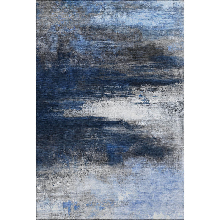 10' X 14' Abstract Washable Area Rug With UV Protection (714697) - Navy Blue / Ivory