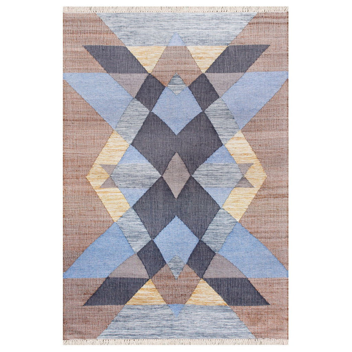 9' X 12' Jute Geometric Hand Woven Area Rug (712738) - Tan / Blue