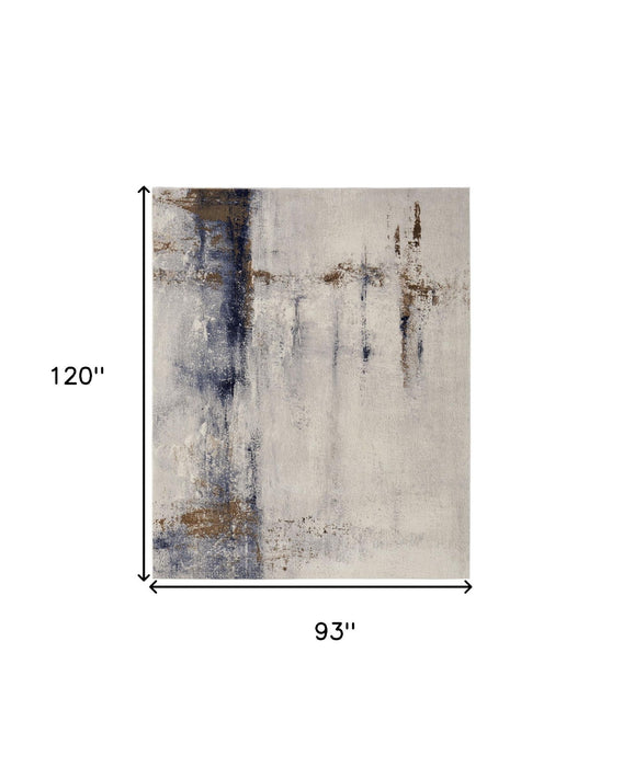7.8' x 10' Abstract Power Loom Area Rug - Ivory Blue And Brown