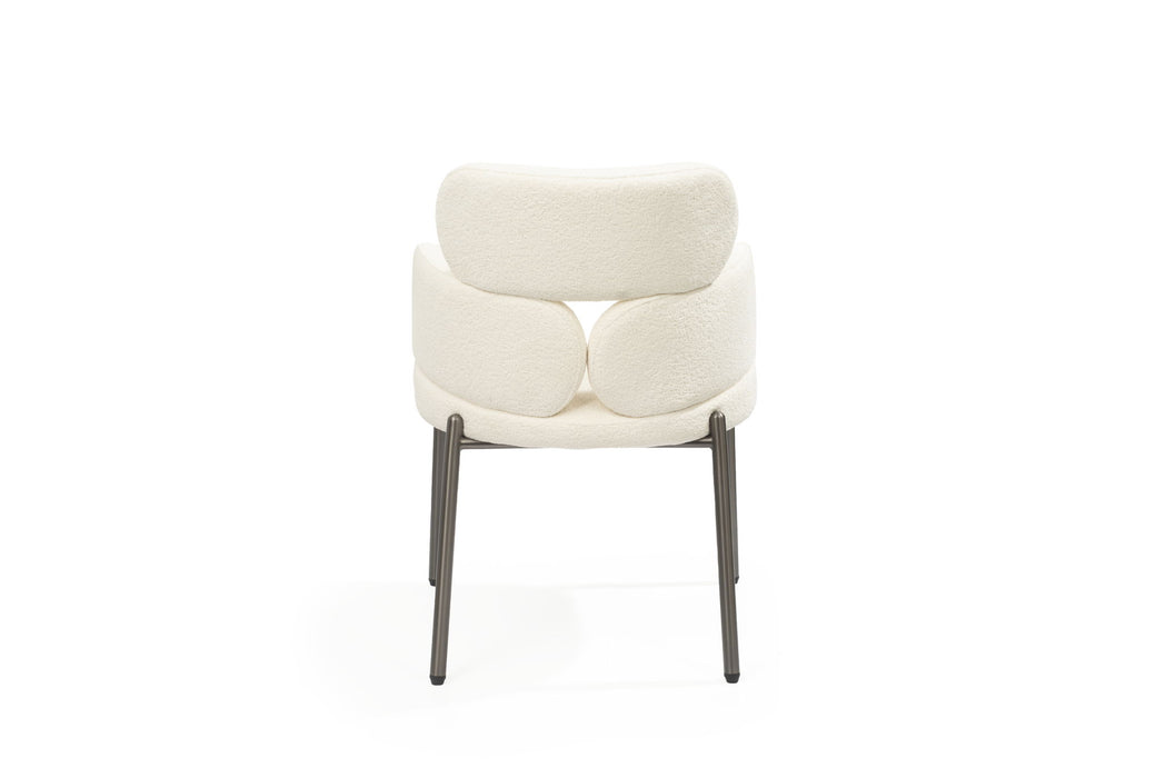 Gunmetal Boucle Dining Arm Chair - White