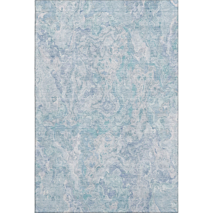 10' X 14' Abstract Washable Area Rug With UV Protection - Sky Blue And Ivory