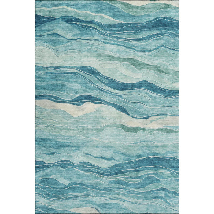 10' X 14' Striped Washable Area Rug With UV Protection (692529) - Turquoise / Ivory