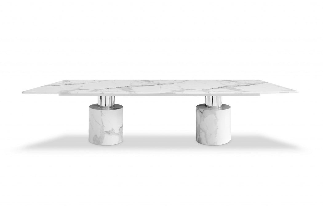 120" Marble Double Pedestal Base Dining Table - White