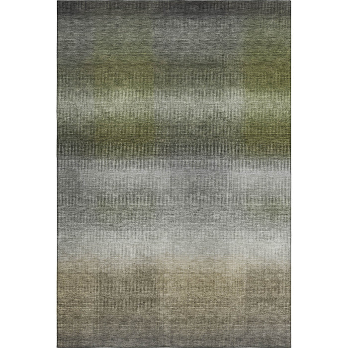 10' X 14' Striped Washable Area Rug With UV Protection (699616) - Pewter / Green / Silver
