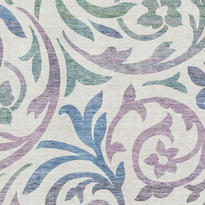 10' X 14' Mauve Floral Washable Area Rug With UV Protection - White