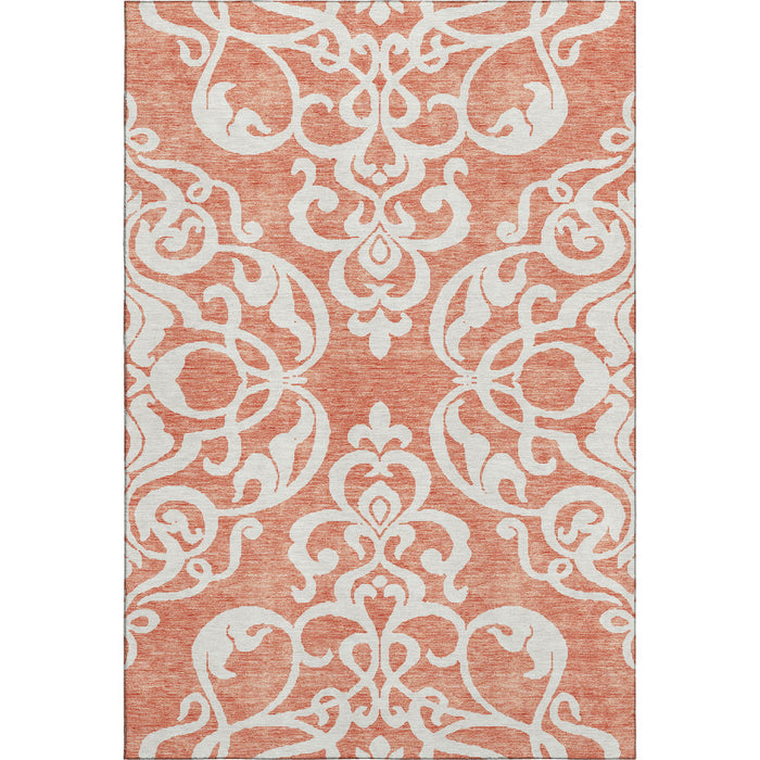 10' X 14' Damask Washable Area Rug With UV Protection (676914) - Coral / Ivory