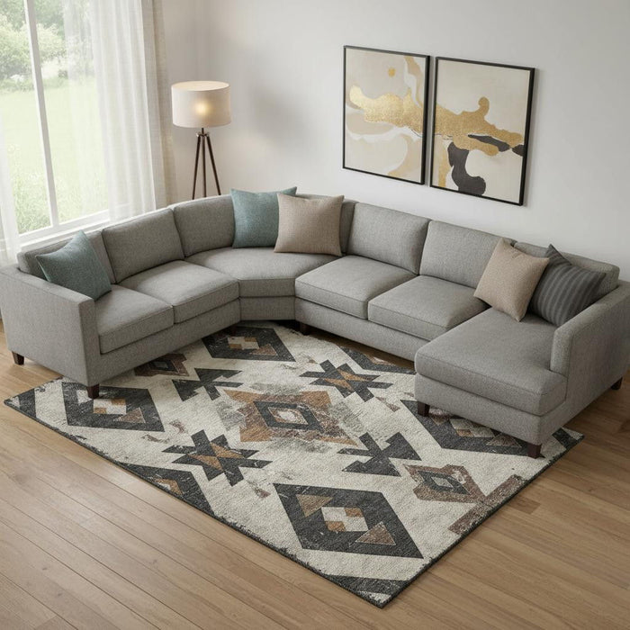 10' X 14' Southwestern Washable Area Rug With UV Protection (706739) - Beige / Charcoal
