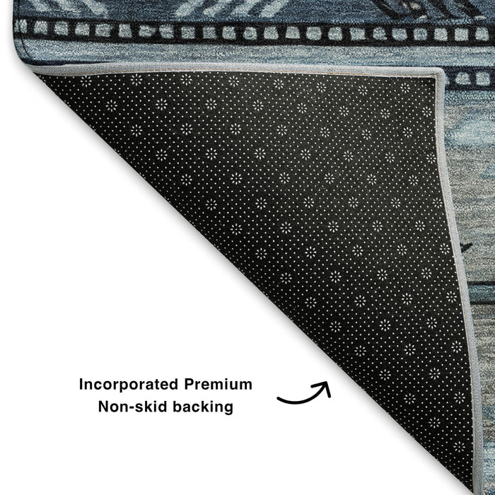 10' X 14' Geometric Washable Area Rug With UV Protection (700247) - Blue / Charcoal / Gray