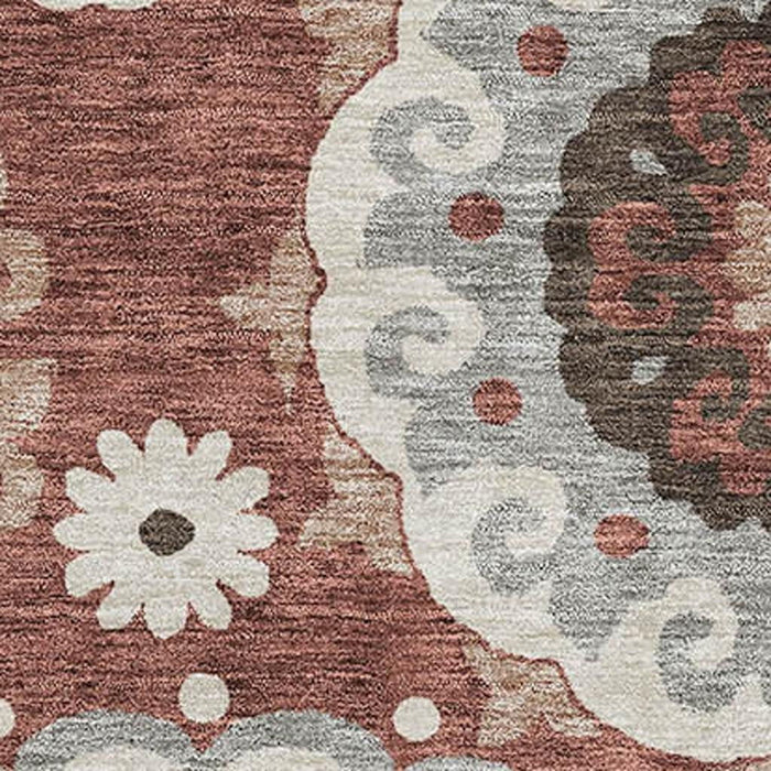 10' X 14' Medallion Washable Area Rug With UV Protection - Rust