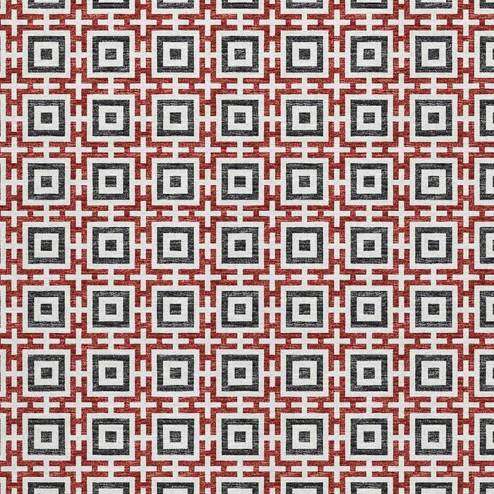 9' X 12' Geometric Washable Area Rug With UV Protection - Red
