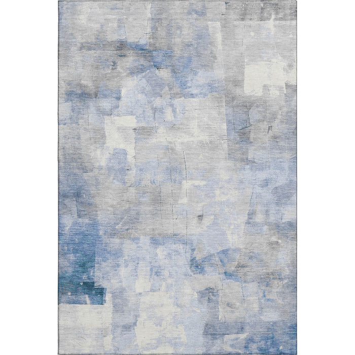 10' X 14' Abstract Washable Area Rug With UV Protection (697518) - Denim Blue / Gray / Silver