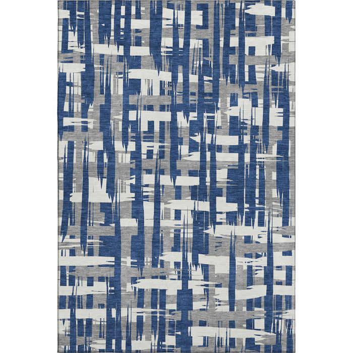 10' X 14' Striped Washable Area Rug With UV Protection (705701) - Navy Blue / Ivory