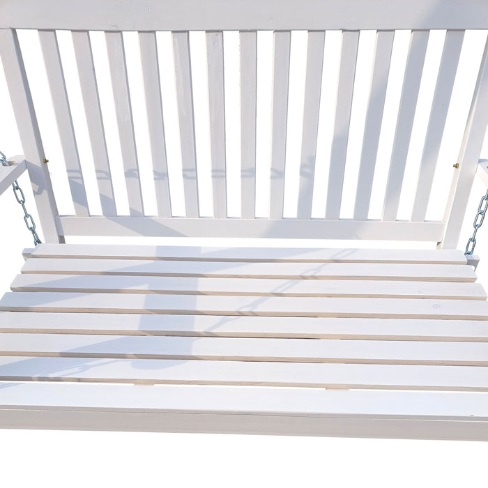 Giga outdoor patio swing with armrests, ideal for garden, yard, backyard, or sunroom seating, featuring a sturdy wooden frame.